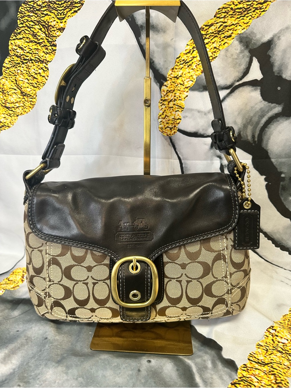 Coach Brown Signature Vintage Canvas and Leather Shoulder Bag